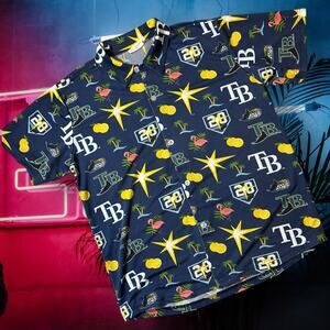 Tampa Bay Rays MLB Match Up Button Up Shirt Mens XL Tropical Print Polyester V01